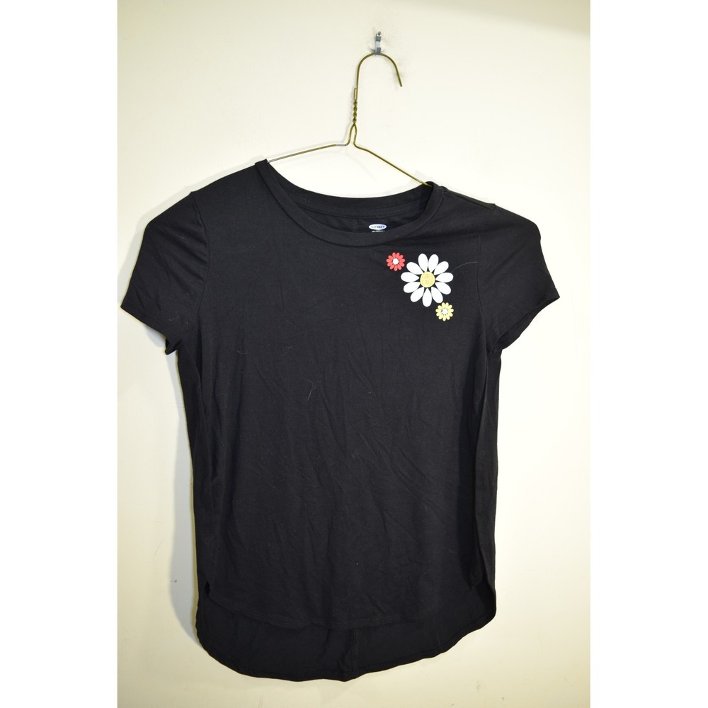 Old Navy Flower Power GIRLS CAN! Front Graphic Short Sleeve T Shirt M 8 Black